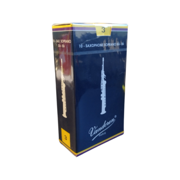 Vandoren Traditional Bb Soprano Saxophone Reeds.  Strength 3.  Box of 10 Reeds..