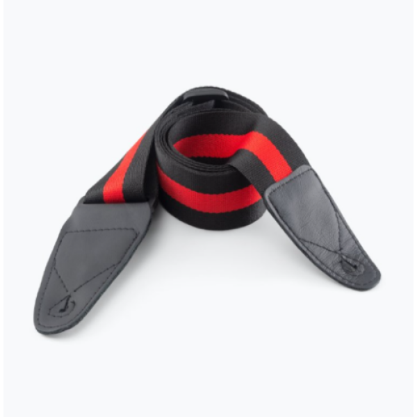 On-Stage Guitar Strap with Leather Ends - Black & Red Stripe (GSA10BKRD) - Image 2