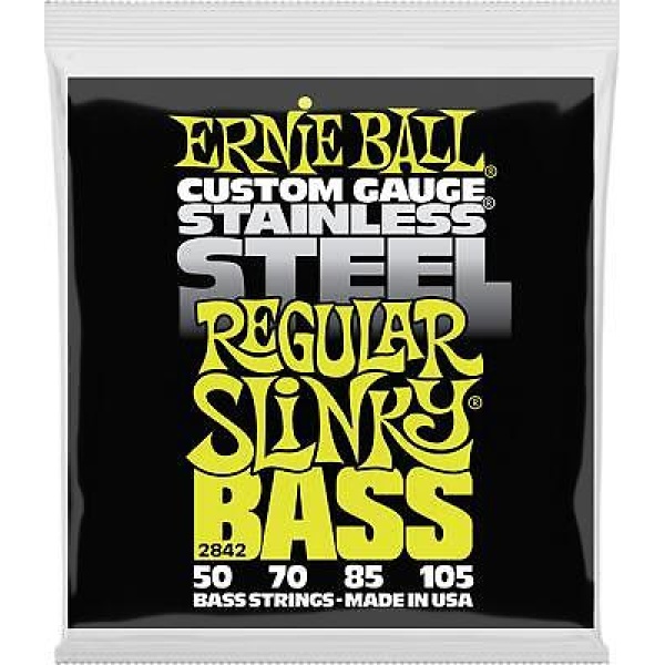 Ernie Ball Regular Slinky Stainless Steel Bass Guitar Strings, 50-105 Gauge (P..