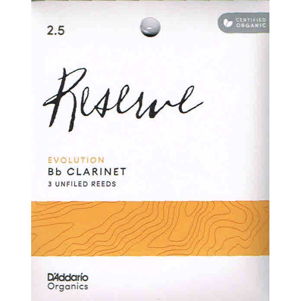 D'Addario Organic Reserve Bb Clarinet Unfiled Reeds - Strength 2.5 - 3 Pack (ODCE0325)