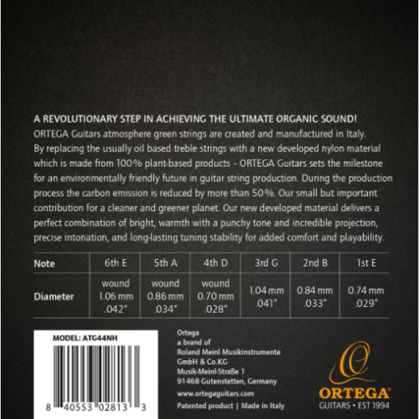 Ortega Guitar Atmosphere Green 100% Organic Treble Strings 4/4 Gull Scale Hard.. - Image 2