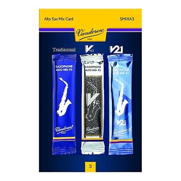 Vandoren Eb Alto Saxophone Mix Card 1Traditional, 1 V-12 & V21 Strength 3 (SMIXA3)