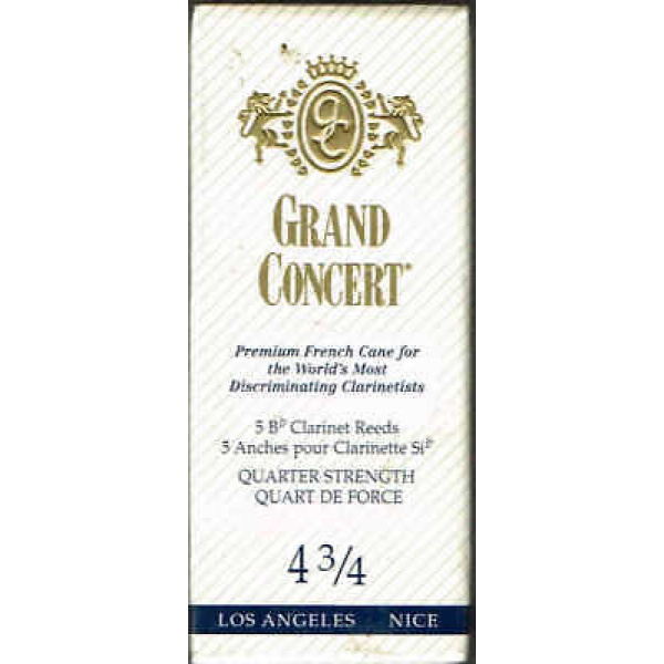 Grand Concert Bb Clarinet Reeds French File Cut - Strength 4 3/4 - Box of 5