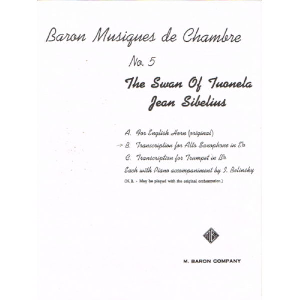 Baron Musiques No 5 The Swan of Tuonela Jean Sibelius for Alto Sax