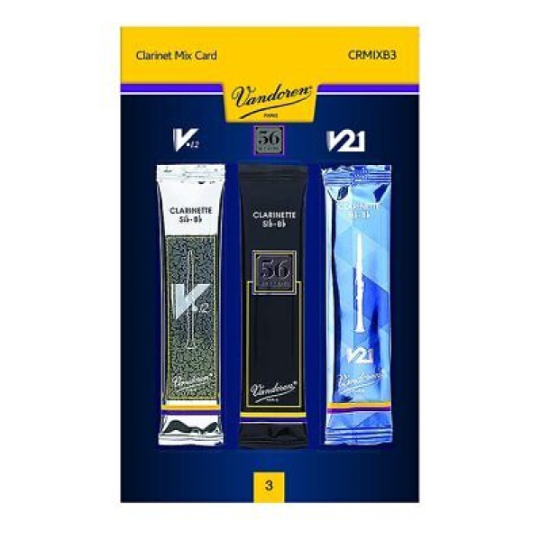 Vandoren Mix Card for Bb Clarinet in Strength 3 includes 1 V12, 1 Rue Lepic and 1 V21 Reed. (CRMIXB3)