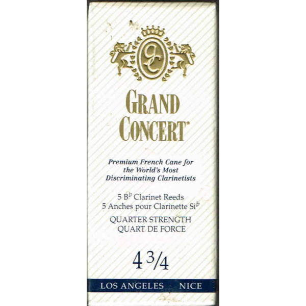 Grand Concert Bb Clarinet Reeds French File Cut - Strength 4 3/4 - Box of 5