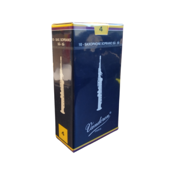 Vandoren Traditional Bb Soprano Saxophone Reeds.  Strength 4.  Box of 10 Reeds..