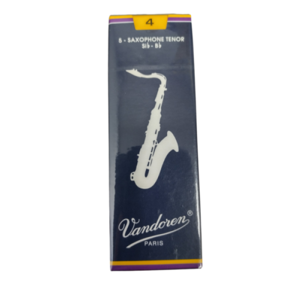 Vandoren Traditional Bb Tenor Saxophone Reeds.  Strength 4.  Box of 5 Reeds. (SR224)