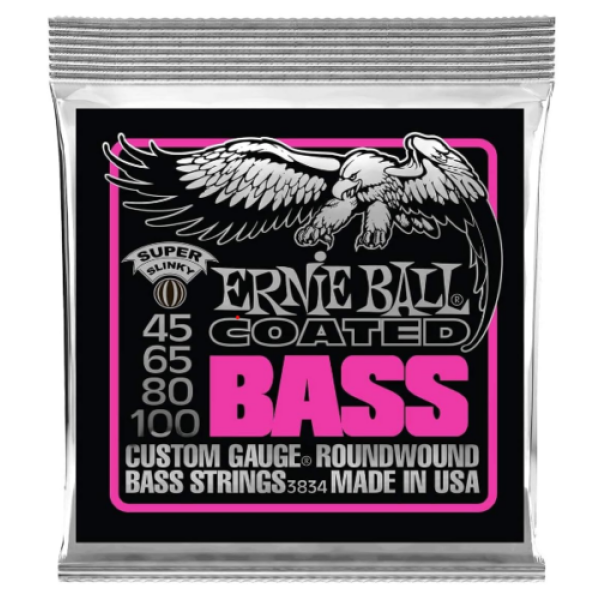 Ernie Ball Coated Bass Strings Custom Guage Roundwood 45-100 Super Slinky (EB-..