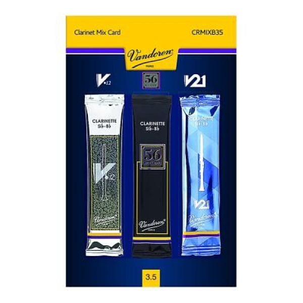 Vandoren Mix Card for Bb Clarinet in Strength 3.5 includes 1 V12, 1 Rue Lepic and 1 V21 Reed. (CRMIXB35)