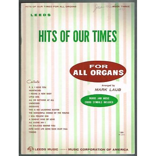 Pre-Owned - Hits of Our Times For All Organs Book 3 by Mark Laub - Leeds Music