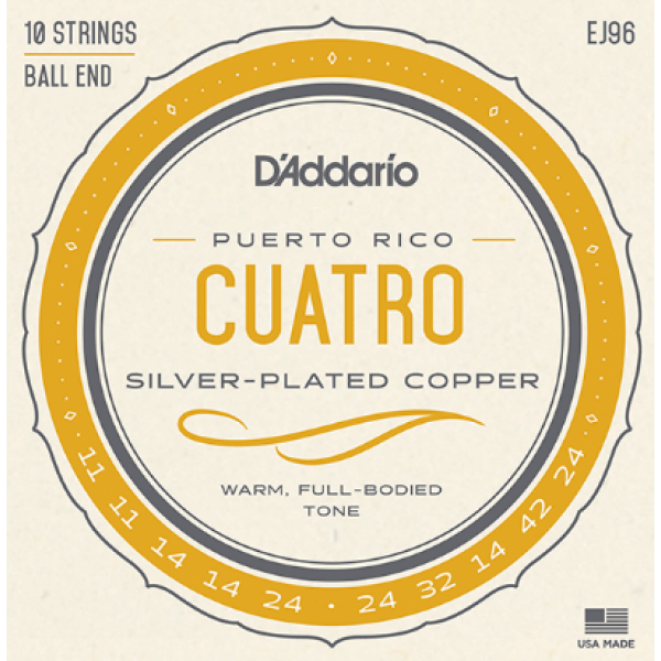 DAddario Puerto Rico Cuatro Strings - Silver Plated Copper - 10 Strings (EJ96)