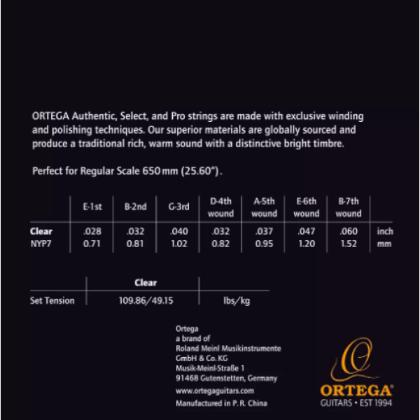 Ortega Classical Guitar 7 String Set - Crystal Clear Nylon (NYP7) - Image 2