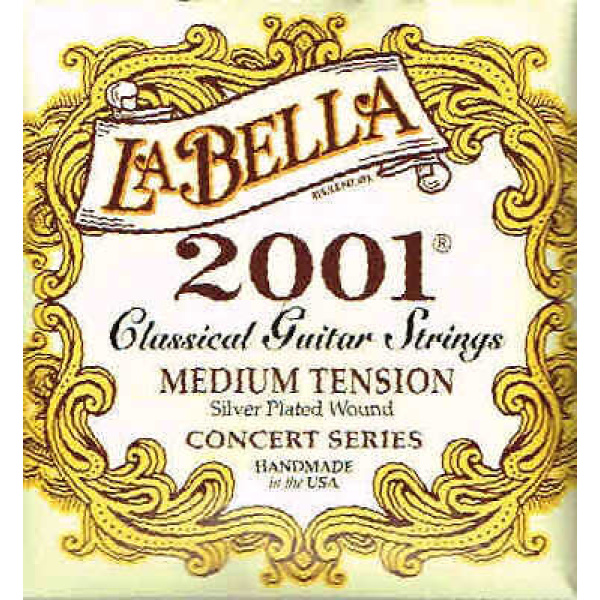 La Bella 2001 Classical Guitar Strings Medium Tension Silver Plated Wound Conc..
