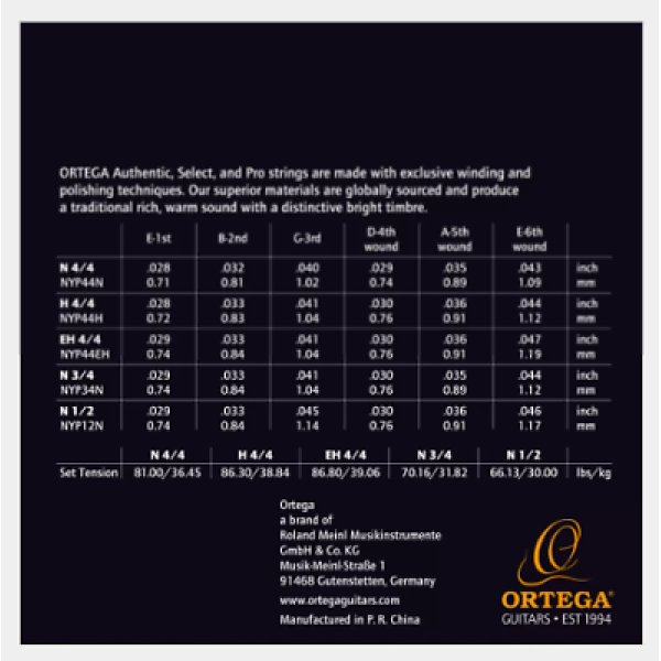 Ortega Classical Guitar Custom Strings for 1/2 Size - Normal Tension (NYP12N) - Image 2