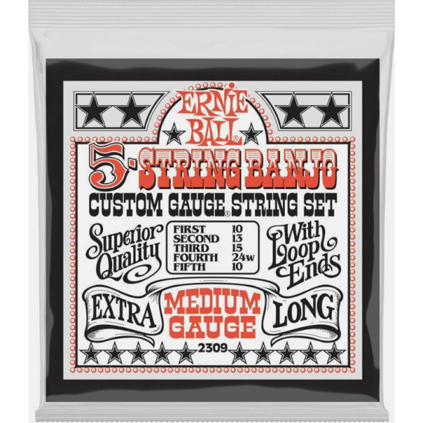 Ernie Ball 5 String Banjo Custom Gauge String Set 10.13.15.24W.10 (2309)